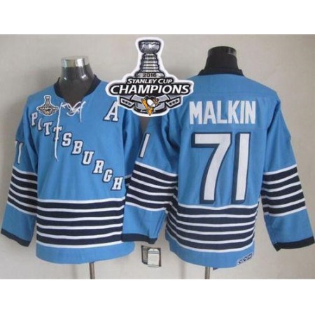 Penguins #71 Evgeni Malkin Light Blue CCM Throwback 2016 Stanley Cup Champions Stitched NHL Jersey