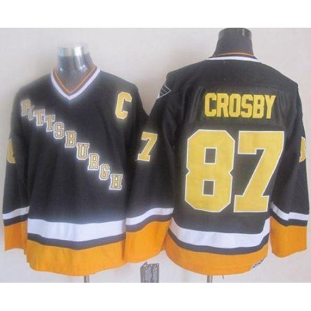 Penguins #87 Sidney Crosby Black/Yellow CCM Throwback Stitched NHL Jersey