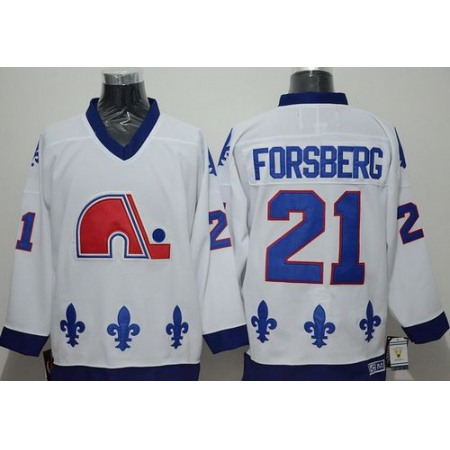 Nordiques #21 Peter Forsberg White CCM Throwback Stitched NHL Jersey