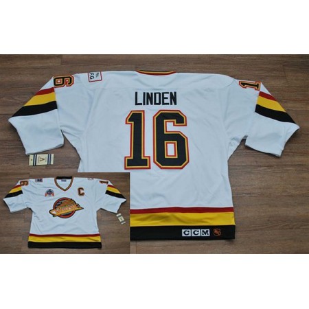 Canucks #16 Trevor Linden Stitched White CCM Throwback Vintage NHL Jersey