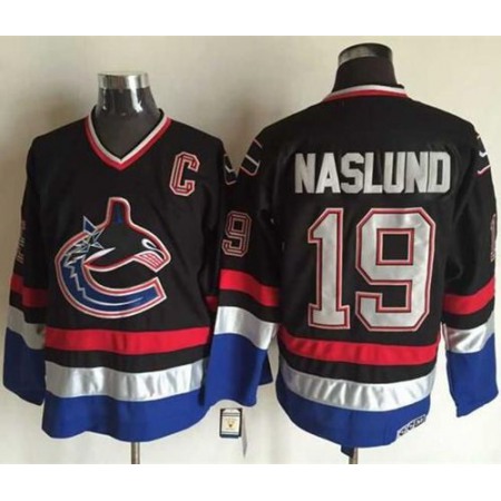 Canucks #19 Markus Naslund Black/Blue CCM Throwback Stitched NHL Jersey