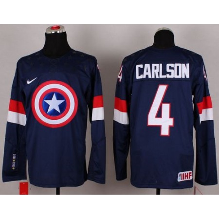 Olympic Team USA #4 John Carlson Navy Blue Captain America Fashion Stitched NHL Jersey