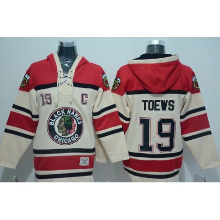 Blackhawks #19 Jonathan Toews Cream Sawyer Hooded Sweatshirt Stitched NHL Jersey