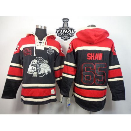 Blackhawks #65 Andrew Shaw Black Sawyer Hooded Sweatshirt 2015 Stanley Cup Stitched NHL Jersey