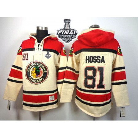 Blackhawks #81 Marian Hossa White Sawyer Hooded Sweatshirt 2015 Stanley Cup Stitched NHL Jersey