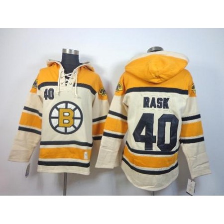 Bruins #40 Tuukka Rask Cream Sawyer Hooded Sweatshirt Stitched NHL Jersey