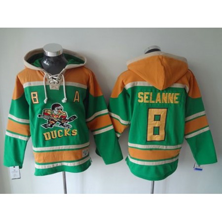 Ducks #8 Teemu Selanne Green Sawyer Hooded Sweatshirt Stitched NHL Jersey