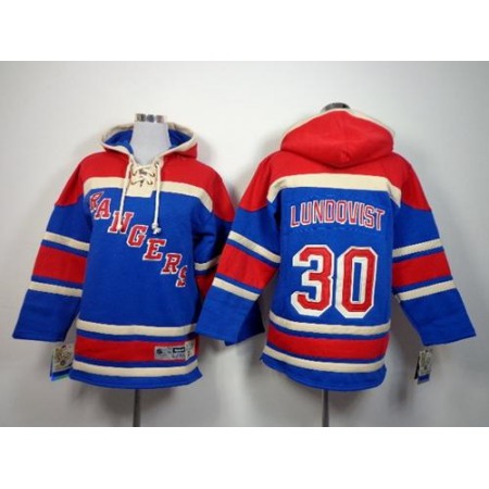 Rangers #30 Henrik Lundqvist Blue Sawyer Hooded Sweatshirt Stitched Youth NHL Jersey