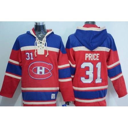 Canadiens #31 Carey Price Red Sawyer Hooded Sweatshirt Stitched NHL Jersey