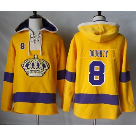 Kings #8 Drew Doughty Gold Sawyer Hooded Sweatshirt Stitched NHL Jersey