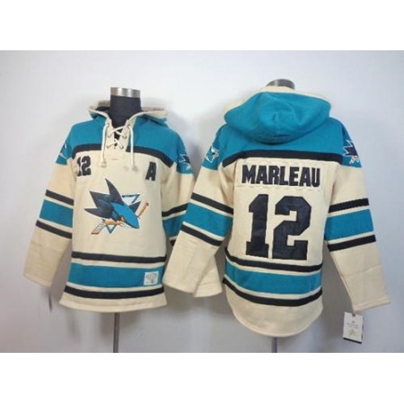 Sharks #12 Patrick Marleau Cream Sawyer Hooded Sweatshirt Stitched NHL Jersey