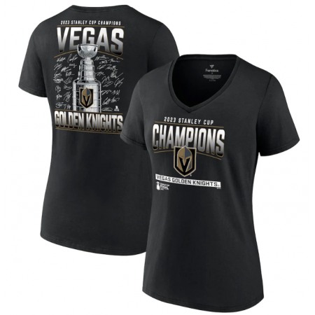 Women's Vegas Golden Knights Black 2023 Stanley Cup Champions Signature Roster V-Neck T-Shirt