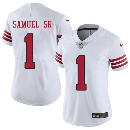 Women's San Francisco 49ers #1 Deebo Samuel Sr White Vapor Untouchable Limited Stitched Jersey